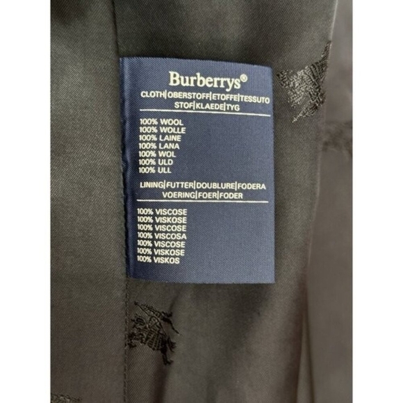 Authentic Burberry 100% Wool Navy Blue Midi Trench Coat Women's 10 Waterproof - Picture 12 of 14